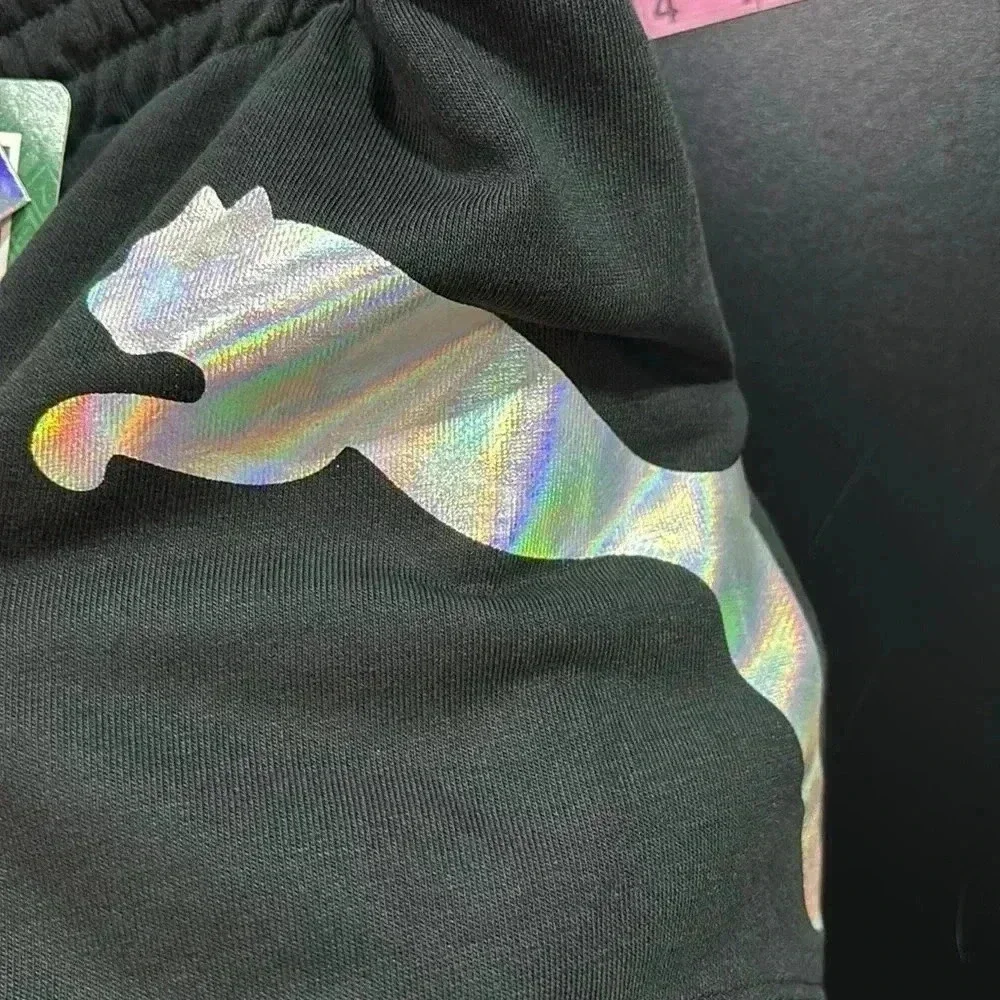 Puma Holographic Puma Logo shorts, elastic waist, black cotton/poly